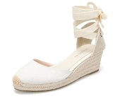 Zapatos de cuña para mujer Sandalias con cordones Plataforma con correa en el tobillo de tacón medio simple y elegante en alpargata para un verano cómodo