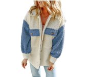 Chaqueta de mujer para mangas largas casuales de otoño e invierno para mujer, bolsillos dobles, chaqueta de piel suelta de bloqu