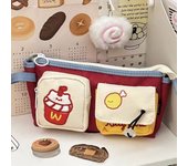 Double-sided apple plush pen case, large-capacity student pencil storage bag, cute stationery bag, makeup bag