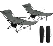 Set de 2 Silla Camping Sillas Plegables, Silla de Acampada Portátil, Ligera para Picnic, Playa, Jardín, Pesca, con Portavasos, Gris