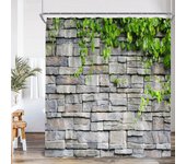 Shower Curtain Green Vines Brick Wall Pink Flowers European Garden Arch Door Bathroom Decorations Vintage Bath Curtain with Hook