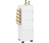 Armario Auxiliar Baño con 1 Compartimento Mueble Columna de Baño con 3 Cajones 30 x 30 x 90 cm Blanco BZR29-W ES