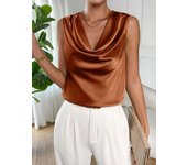 Women's satin sleeveless top, V-shaped camisole collar shirt with layered pleats, elegant casual clothing