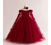 Sponge Flowers Bridesmaid For Wedding And Party, Elegant Tulle Ball Gown With Off Shoulders, Birthday First Communion Dresses