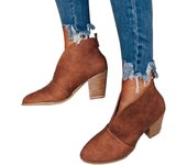 Fashion Stacked Short Boots Low Chunky Heel Booties Slip-on Shoes for Business Travel Shopping Dating