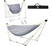 Hamaca de Algodón con Soporte Plegable, Set de Soporte de Hamaca Portátil de Doble Uso para Hamacas de Interior y Exterior Jardín Terraza Patio Camping Cubierta