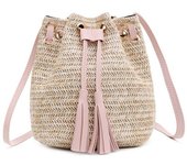 2024 Summer New Women Tassels Bucket Crossbody Shoulder Bag Beach Straw Woven Tote Bag Straw Bags