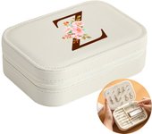 Initial Floral Letter Jewelry Box Jewelry Storage Box Portable Zipper Jewelry Box Pu Leather Ring Earrings Necklace Storage Box