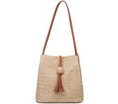 Women Straw Bag Bohemian Rattan Beach Handbag Handmade Kintted Crossbody Bucket Bags Summer Tassel Beach Bag