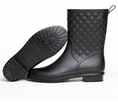 Women's waterproof rain lightweight mid to small leg boots, comfortable garden tie, fashionable, black