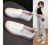 La primera capa de piel de vaca pequeños zapatos blancos zapatos Doudou de las mujeres nuevos súper suaves y cómodos zapatos individuales de las mujeres mocasines de un pedal