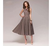 Vintage Sleeveless O-neck Vestidos Women Elegant Thin Dot Printing Mid-Calf Casual Dress Female 2023 Summer New