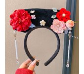 Flower Chinese Style Headwear Velvet Bow Tassel Ancient Style Gege Headband Lion Dance Princess Hair Hoop Hanfu Headwear Women
