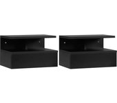 Set de 2 Mesitas de Noche Flotantes con 1 Cajón y Estante Abierto Diseño Moderno Montado en la Pared 35x32x22,5 cm Blanco