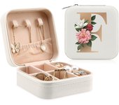 Initial Printing Jewelry Case Jewelry Storage Box Travel Accessories for Women Can Hold Rings Earrings Necklaces Gifts for Girls