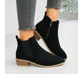 Botines planos sin cordones elásticos de cuero de ante Natural para mujer, botas Chelsea cortas informales con punta cuadrada, zapatos de otoño