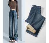 Black velvet high waisted wide jeans for women's autumn and winter new style, small, loose, slim, straight leg floor pants