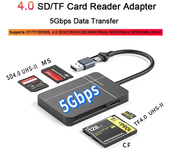 Lector de tarjetas SD 4 en 1 USB3.1/USB-C, lector de tarjetas de memoria compatible con CF MS TF SD 4,0 para Windows