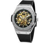 Moda casual plata hollow skeleton reloj mecánico automático para hombres