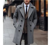 Chaqueta cortavientos informal de moda con abrigo de lana largo cruzado de otoño e invierno para hombre