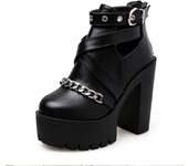 Gdgydh Fashion Chain Women Goth Shoes Chunky Platform Boots Back Zipper High Heel Ankle Boots For Women Belt Buckle Strap