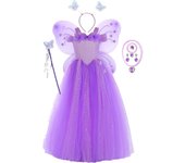 Girls Butterfly Fairy Costume Christmas Kids Birthday Party Purple Gradient Mesh Tutu Long Dresses Halloween Princess Cosplay Co