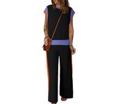 2025 Tendencia de verano Traje casual Contraste de tres mangas Top Pantalones de siete puntos Conjunto de dos piezas Mujeres