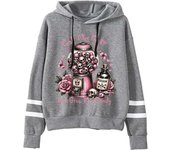 Women's Rose Skull Bubblegum hine Print Hoodies Autumn Long Sleeve Hooded "Call Cute and Give Me Candy" Fashion Sweatshirt