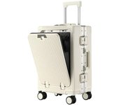 maleta de cabina Equipado con un Gabinete de computadora portátil con marco de aluminio en el estante de la taza USB abierta delantera, caja de transporte vie con contraseña de 20 / 24 pulgadas maletas de viajes cabina