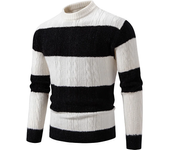 Suéter hombre otoño-invierno, tejido, cuello simulado, rayas, informal, cómodo