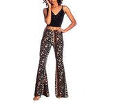 Women Stretchy Pants Flared Long Leopard Printed Vintage Boho Skinny Trousers Plus Size High Waist Elastic Spring Summer