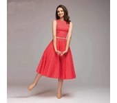 Vintage Sleeveless O-neck Vestidos Women Elegant Thin Dot Printing Mid-Calf Casual Dress Female 2023 Summer New