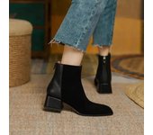 Autumn and Winter Women's Boots Square Toe Chunky Heel Thick Sole Suede Ankle Boots