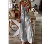 Vestido Largo De Corte Ancho Con Estampado De Plumas Y Cuello En V Sin Mangas Para Mujer Vestido Elegante Para El Escritorio Estilo Verano