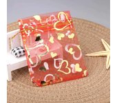 25pcs/lot Bag Organza Colorful Hot Gold Color Heart Print Gifts Pouches Wedding Christmas Party Candy Jewelry Packing