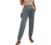 Pantalones holgados de mujer, pantalones de casa, bolsillos sueltos casuales, pantalones corsé de cintura alta