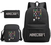Minecraft My World Schoolbag Game Peripheral Student Large Capacity Printed Three-Piece Schoolbag For Men And Women Black~5