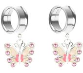2x butterfly pendants in various styles, steel ear plugs, 6mm-25mm meat tunnel, double convex stretcher screws