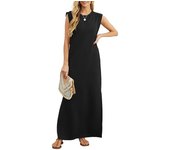 Vestido casual de verano con cuello redondo, vestido suelto de playa antiarrugas