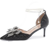 2024 new style women's shoes/sandals/high heels/stilettos/pointed toes/spring/summer/autumn/winter/banquet/wedding/work/leather/6.5 black
