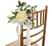 2pcs Silk Flower Wedding Chair Back Flower Handmade Rustic Aisle Chair Artificial Flower Nordic Style Pew Bows Flower