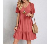 Verano Vestidos de Mujer Suelta Casual Manga Corta Túnica Cintura Fluye Vestidos