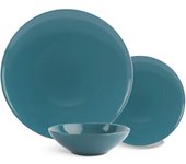 Vajilla de gres para 6 personas, color Turquesa oscuro, 18 piezas