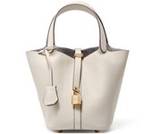 Bolso Cubo en Cuero Genuino - Elegancia Sofisticada con Detalles de Canasta para Mujer