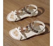 Sandalias de estilo bohemio para las mujeres, la primavera y el verano de nuevo tamaño grande plana flor sandalias de diamantes de imitación, dedo del pie abierto fuera de desgaste sandalias de playa