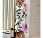 Elegant autumn shirt to fashionable loose long sleeved office women's green and red lapel dress