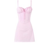 New Fashion Women Back Lacing Up Bandage Pink Slim Sling Mini Dress Party Summer Cotton Robe