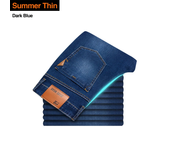 Classic men's business casual stretch tight jeans, light blue and black