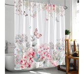 Floral Plants Shower Curtain Flowers Bamboo Butterfly Green Vines Botanical Herb Modern Bathroom Decor Polyester Bathtub Curtain
