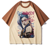 Hot Anime Arcane Jinx T Shirt Men Women Kawaii Cartoon Graphic Tees Hip Hop 90s Harajuku T-shirt Streetwear Male